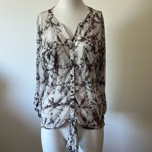 Chico's  Shibori Spot Tie Front Shirt Sheer Mesh Top Size 2